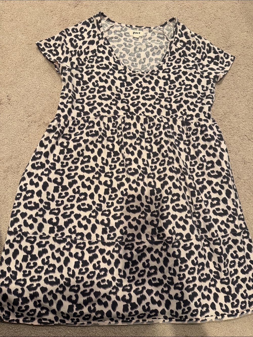 Pact Black and Cream Leopard Print Babydoll Dress with pockets sz medium